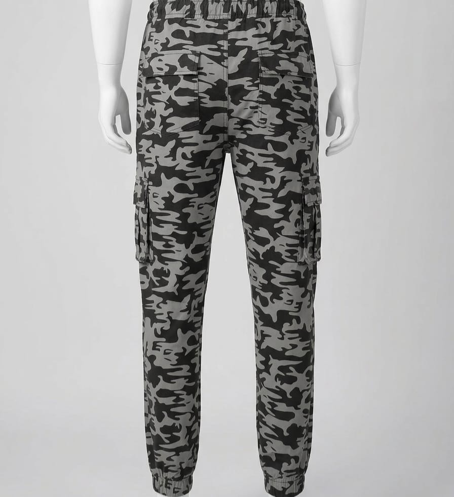 Men’s Black & Grey Camouflage Cargo Jogger Pants – Slim Fit Military Style Tactical Joggers with Multi Pockets