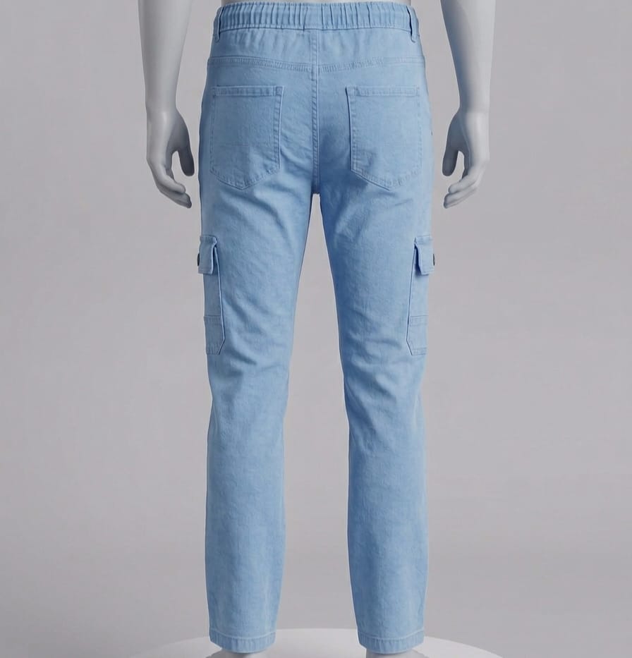 Men’s Light Blue Cargo Jogger Pants – Slim Fit Casual Cargo Trousers with Multi Pockets