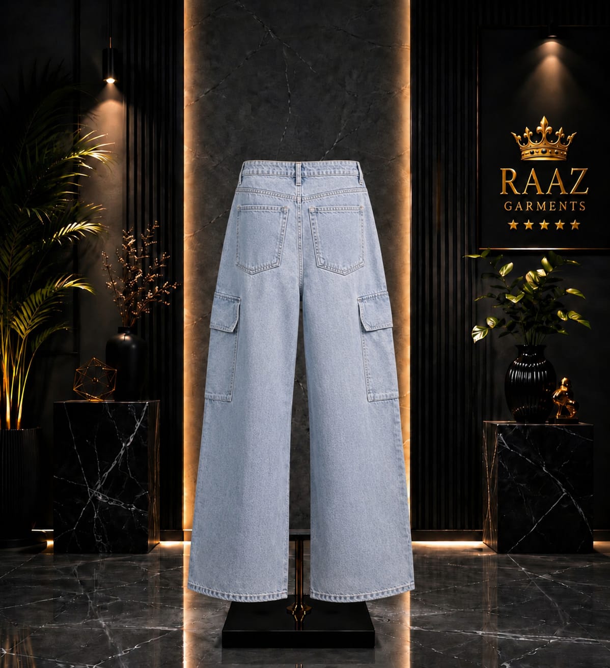 Men’s Light Blue Denim Cargo Jeans | Relaxed Fit Streetwear Pants with Utility Pockets