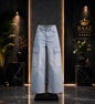 Men’s Light Blue Denim Cargo Jeans | Relaxed Fit Streetwear Pants with Utility Pockets