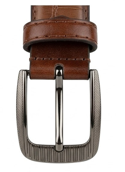 Luxury Crocodile Texture Brown Leather Belt for Men