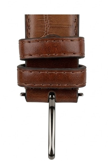 Luxury Crocodile Texture Brown Leather Belt for Men