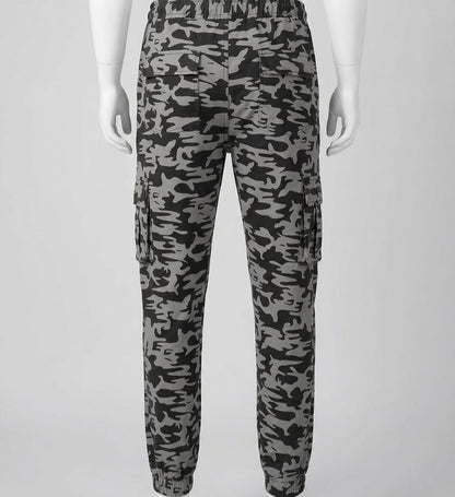 Men’s Black & Grey Camouflage Cargo Jogger Pants – Slim Fit Military Style Tactical Joggers with Multi Pockets