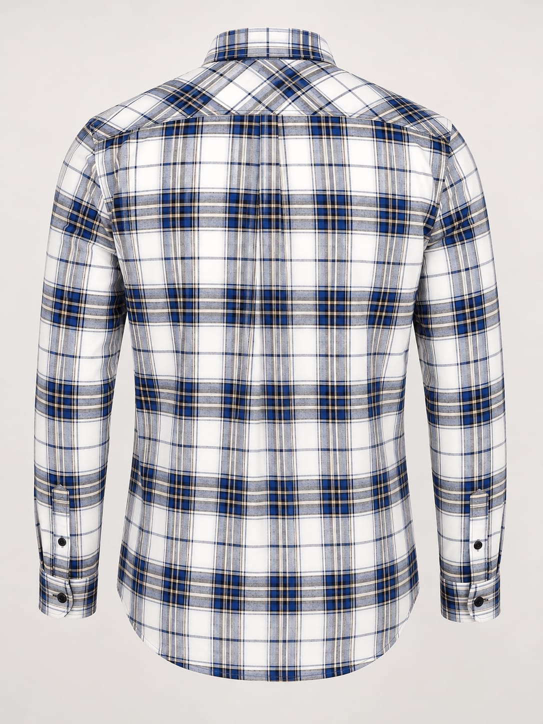 Men’s Blue & White Checkered Casual Shirt – Slim Fit Plaid Button Down Shirt for Men