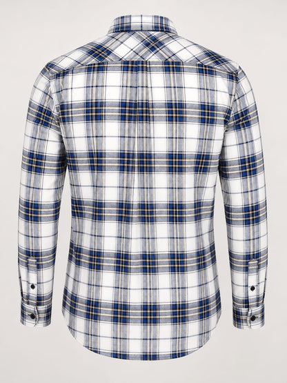 Men’s Blue & White Checkered Casual Shirt – Slim Fit Plaid Button Down Shirt for Men