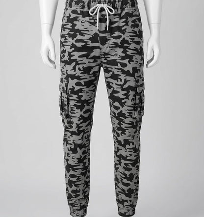 Men’s Black & Grey Camouflage Cargo Jogger Pants – Slim Fit Military Style Tactical Joggers with Multi Pockets