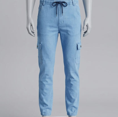 Men’s Light Blue Cargo Jogger Pants – Slim Fit Casual Cargo Trousers with Multi Pockets