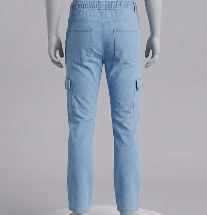 Men’s Light Blue Cargo Jogger Pants – Slim Fit Casual Cargo Trousers with Multi Pockets