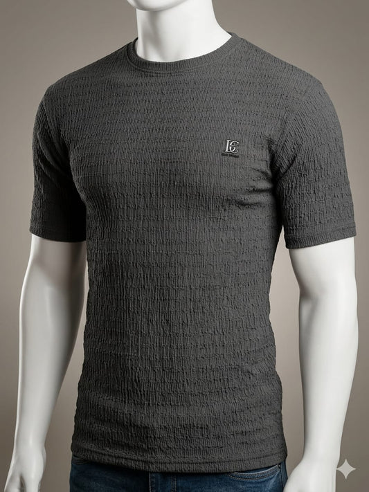 Charcoal Textured Premium Half Sleeve T-Shirt